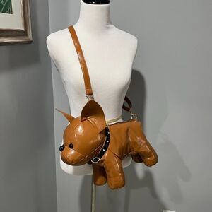 Brown French Bulldog Dog PU Faux Leather Crossbody Novelty Bag Purse Handbag